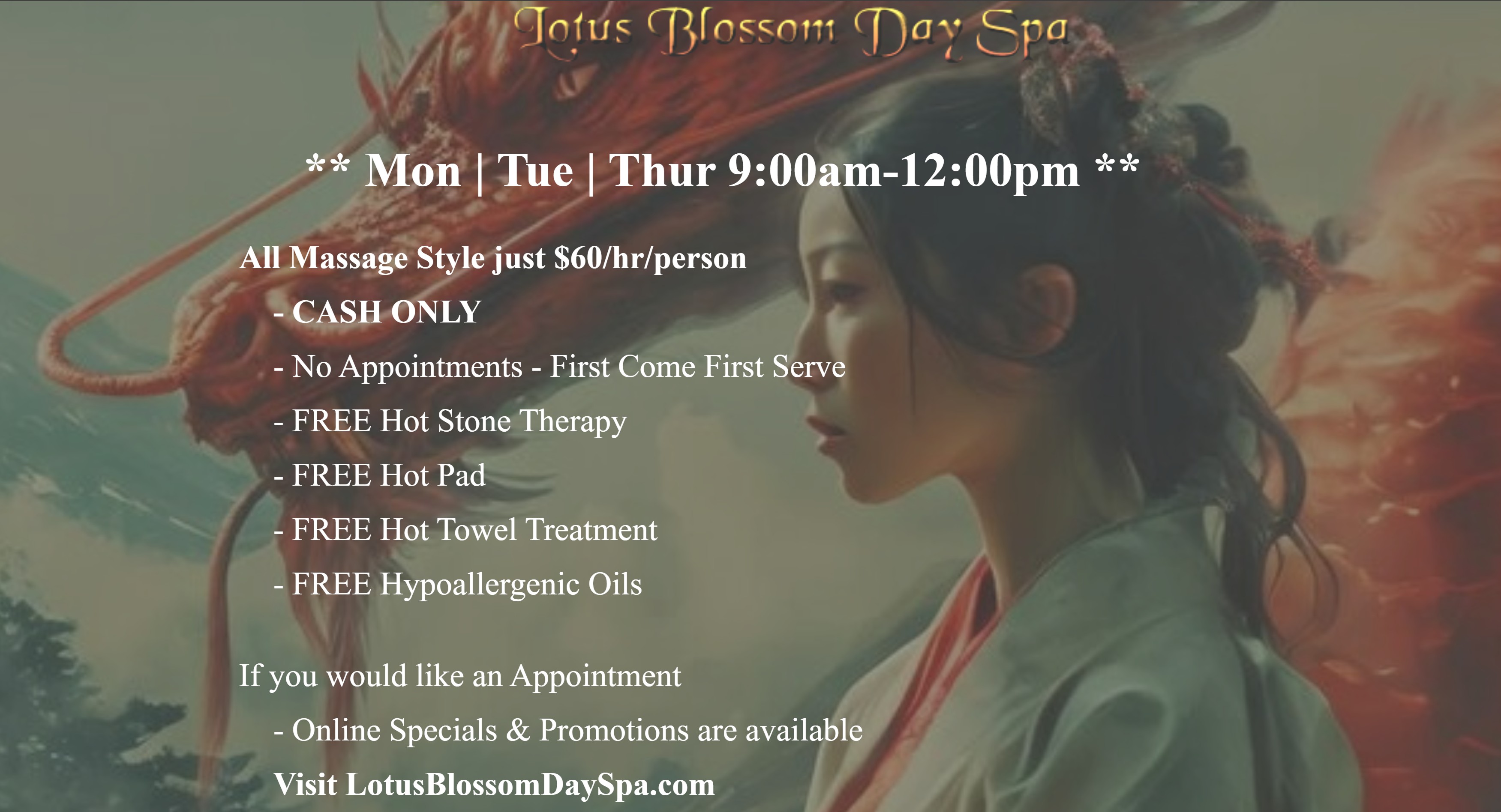 Morning Massage Special at Lotus Blossom Day Spa