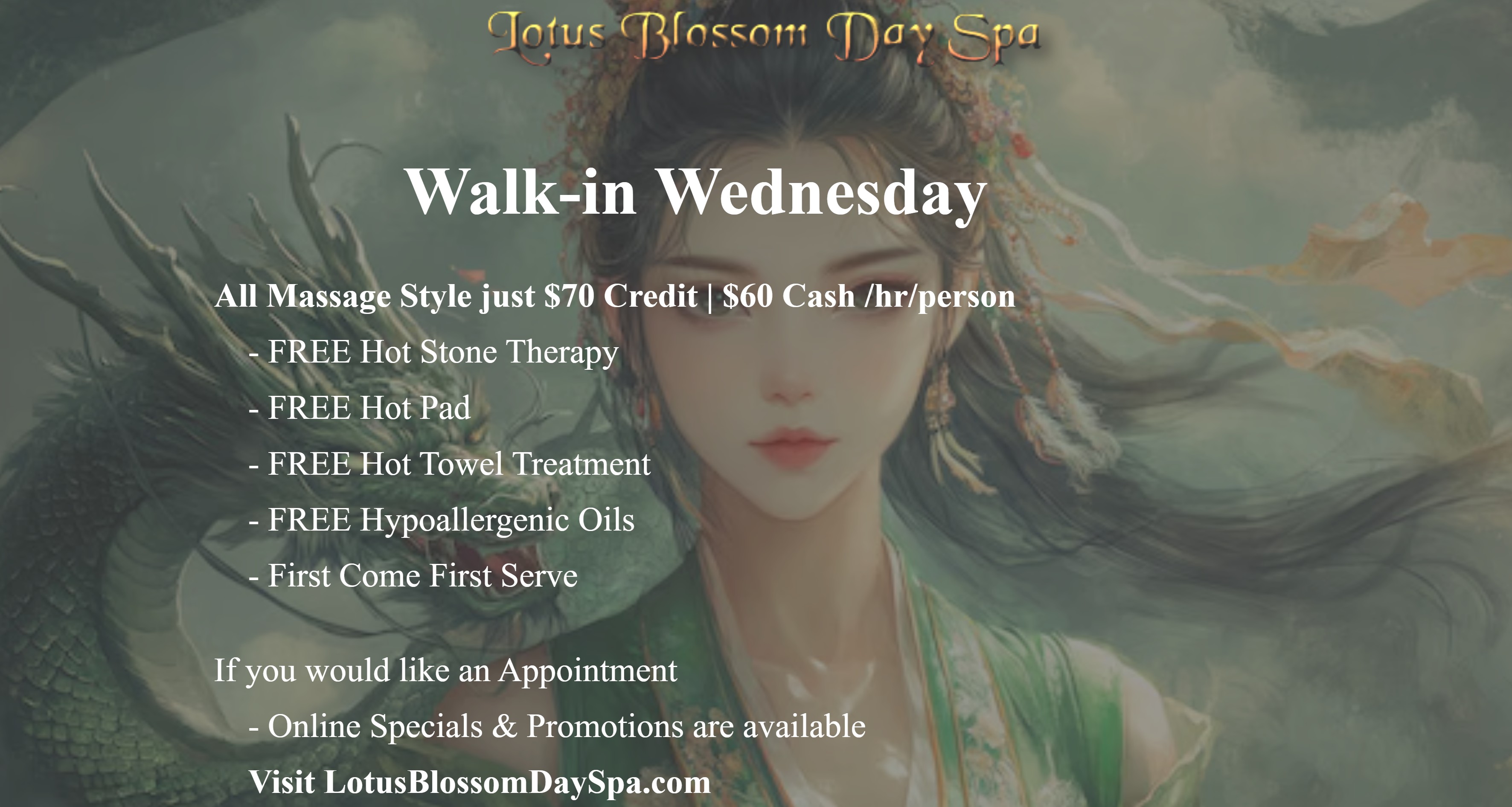 Walk-In Wednesday Special at Lotus Blossom Day Spa